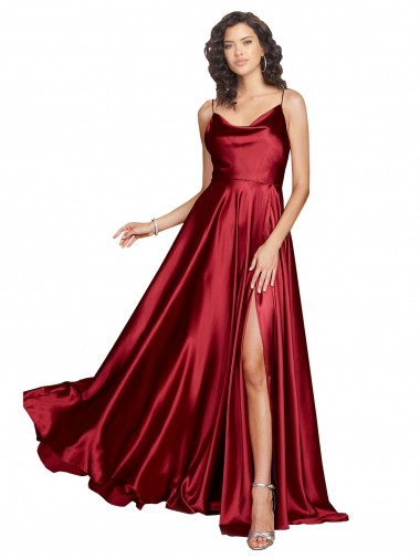Wholesale Long Silky Satin Sleeveless Low Back Burgundy Sexy Evening Dress Canada