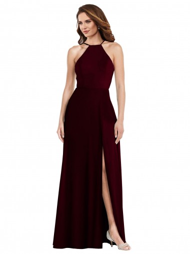 Wholesale Long Soft Chiffon Sleeveless Low Back Burgundy Gold Maxi Evening Dress Canada
