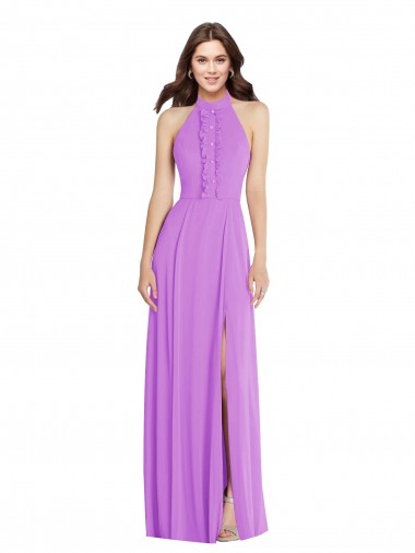 Wholesale Long Soft Chiffon Sleeveless Open Back Violet Maxi Evening Dress Canada