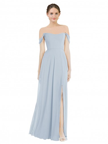 Wholesale Long Soft Chiffon Flounce Sleeves Sea Glass Maxi Evening Dress Canada
