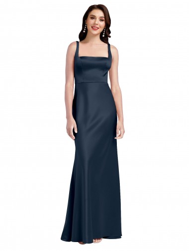Wholesale Long Stretch Satin Sleeveless Low Back Dark Navy Bridal Party Dress Canada