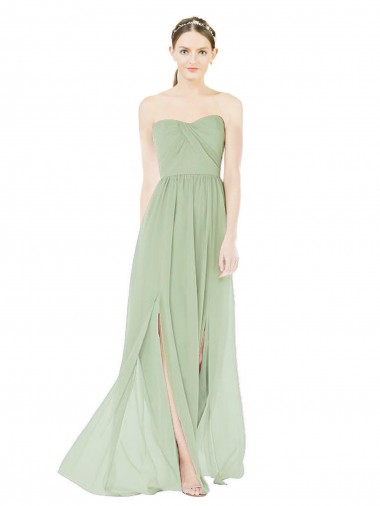 Wholesale Long Soft Chiffon Sleeveless Low Back Sage Sweetheart Maxi Evening Dress Canada