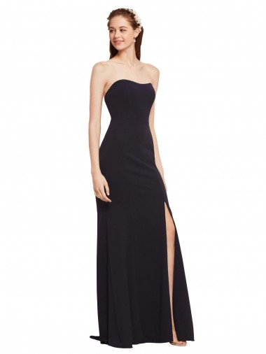 Wholesale Long Stretch Crepe Sleeveless Low Back Dark Navy Bridal Party Dress Canada
