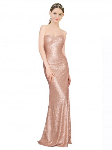 Wholesale Long Sequin Sleeveless Low Back Rose Gold Sweetheart Evening Dress Canada