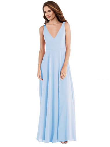Wholesale Long Soft Chiffon Sleeveless Light Sky Blue Maxi Evening Gown Canada