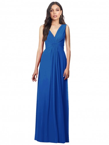 Wholesale Long Soft Chiffon Sleeveless V-Back Royal Blue Maxi Evening Dress Canada