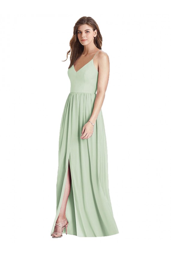 Long Soft Chiffon Sleeveless Open Back Sage Maxi Evening Gown