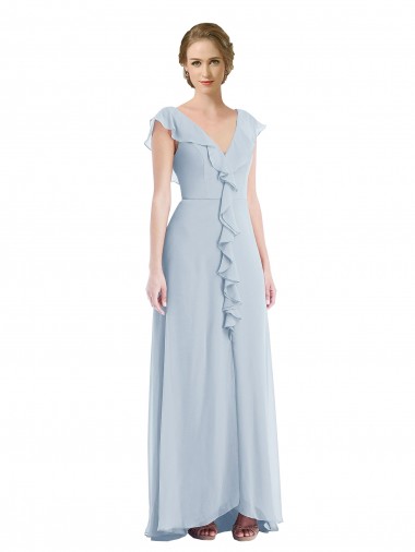 Wholesale Long Soft Chiffon Sleeveless V-Back Sea Glass Maxi Evening Dress Canada