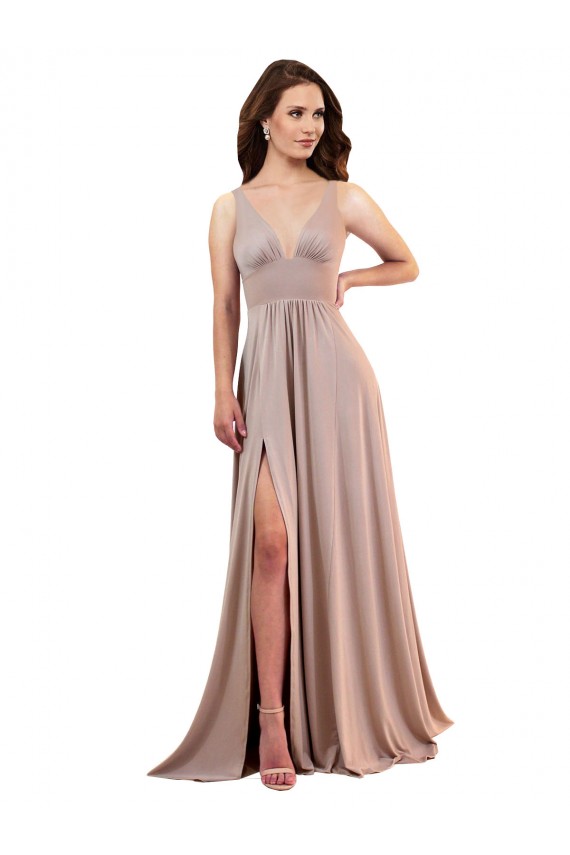 Long Spandex Sleeveless Low Back Dusty Pink Sexy Evening Gown