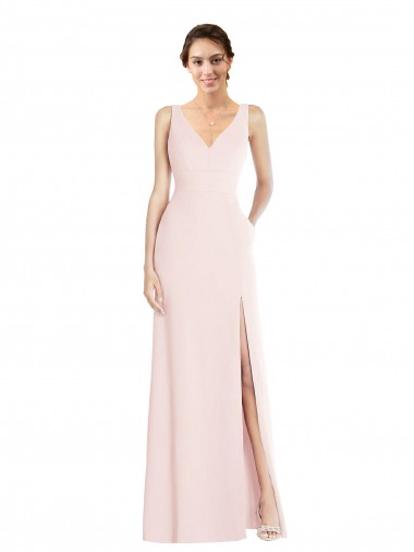 Wholesale Long Stretch Crepe Sleeveless Low Back Pink Semi Formal Evening Dress Canada