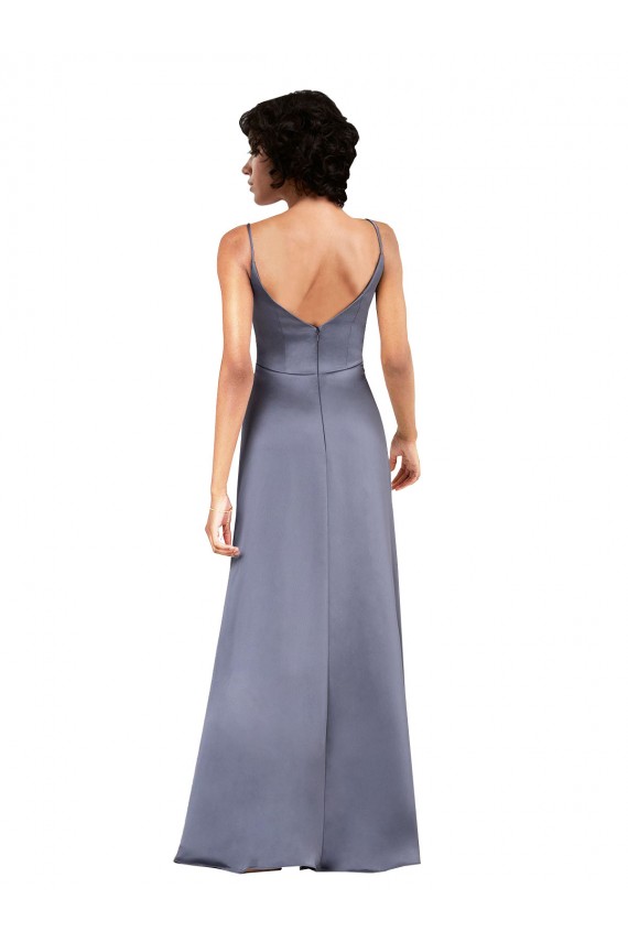 Long Silky Satin Sleeveless Black V-Neck Evening Dress