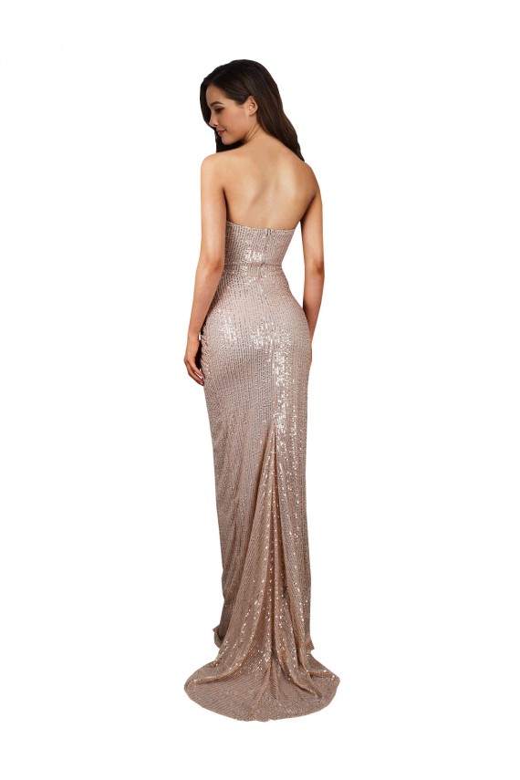 Long Sequin Sleeveless Low Back Champagne Sexy Evening Dress