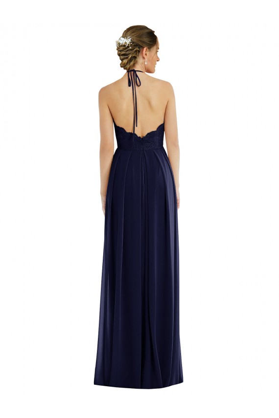 Long Soft Chiffon Sleeveless Open Back Dark Navy Maxi Evening Dress