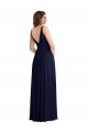Long Soft Chiffon Sleeveless V-Back Dark Navy Maxi Evening Dress