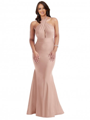 Wholesale Long Silky Satin Sleeveless Open Back Dusty Pink Plus Size Evening Dress Canada