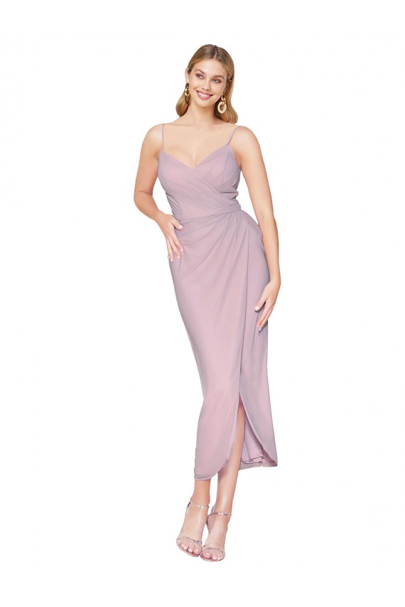 Knee Length Soft Chiffon Sleeveless V-Back Primrose Sexy Evening Dress
