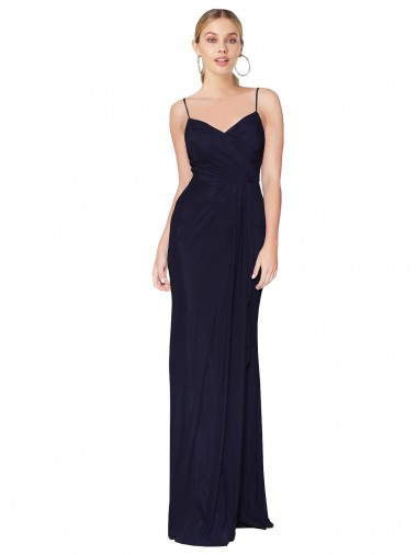 Wholesale Long Soft Chiffon Sleeveless V-Back Dark Navy Evening Dress Canada