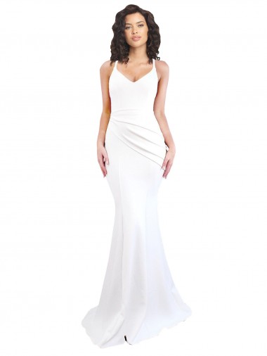 Wholesale Long Stretch Crepe Sleeveless Low Back White Sexy Evening Dress Canada