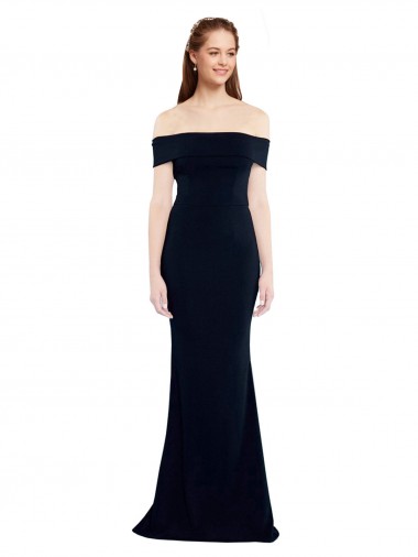 Wholesale Long Stretch Crepe Sleeveless Keyhole Back Dark Navy Evening Dress Canada