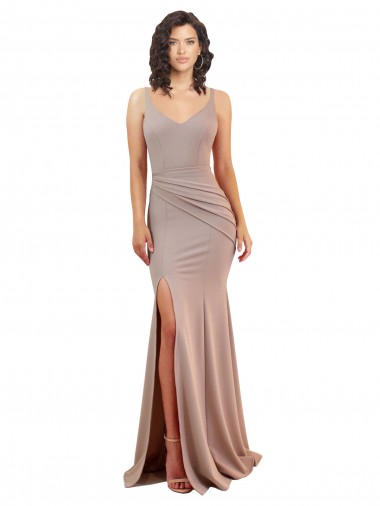 Wholesale Long Stretch Crepe Sleeveless Low Back Dusty Pink Sexy Evening Dress Canada