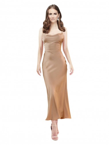 Wholesale Midi Length Silky Satin Sleeveless Open Back Rose Gold Evening Dress Canada