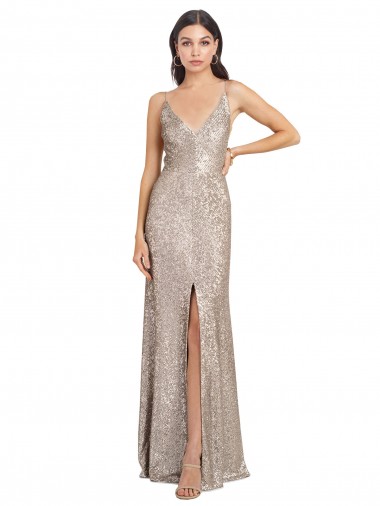 Wholesale Long Sparkling Sequin Sleeveless V-Back Silver Sexy Evening Dress Canada