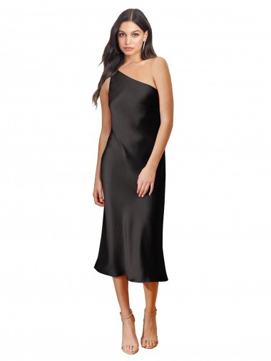 Wholesale Midi Length Stretch Satin Sleeveless Black Evening Dress Canada
