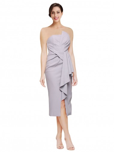 Wholesale Cocktail Length Stretch Crepe Sleeveless Low Back Arctic Lilac Evening Dress Canada