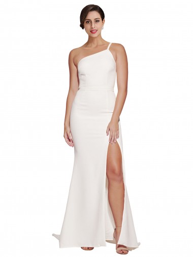 Wholesale Sweep Train Stretch Crepe Sleeveless Ivory Semi Formal Bridal Party Dress Canada