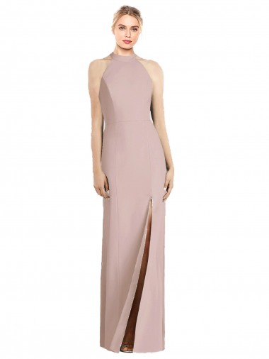 Wholesale Long Stretch Crepe Sleeveless Open Back Dusty Pink Semi Formal Evening Gown Canada