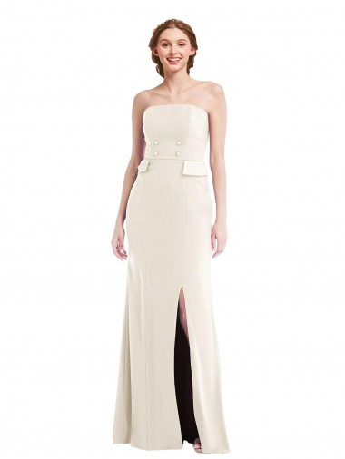 Wholesale Long Stretch Crepe Sleeveless Ivory Semi Formal Evening Dress Canada