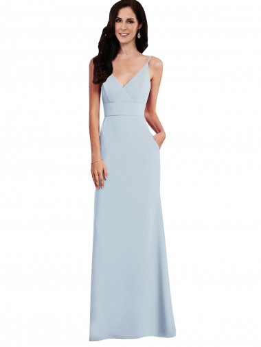 Wholesale Long Stretch Crepe Sleeveless V-Back Light Sky Blue Maxi Evening Dress Canada